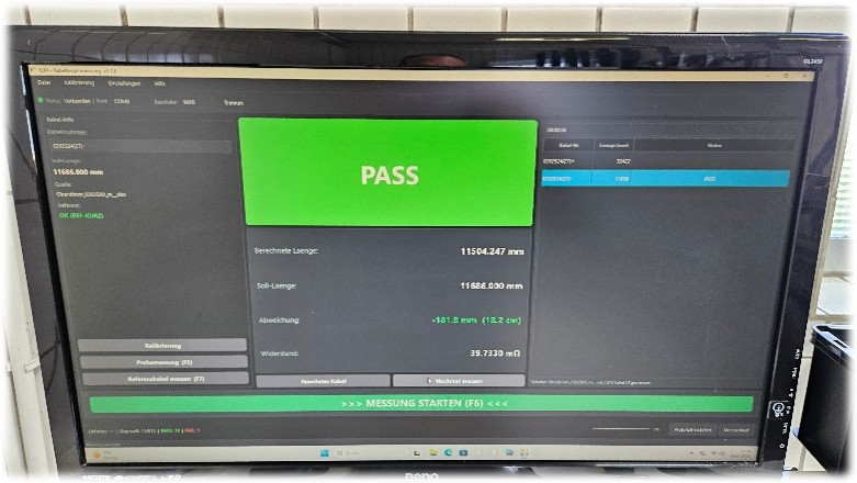 Kabellängenprüfung am Messbildschirm
